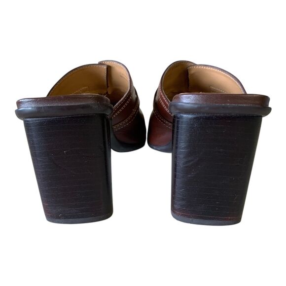 Liz Claiborne Slip On Mules 6.5 Brown Leather Slides Block Heel Rich Mom Office - Picture 10 of 15